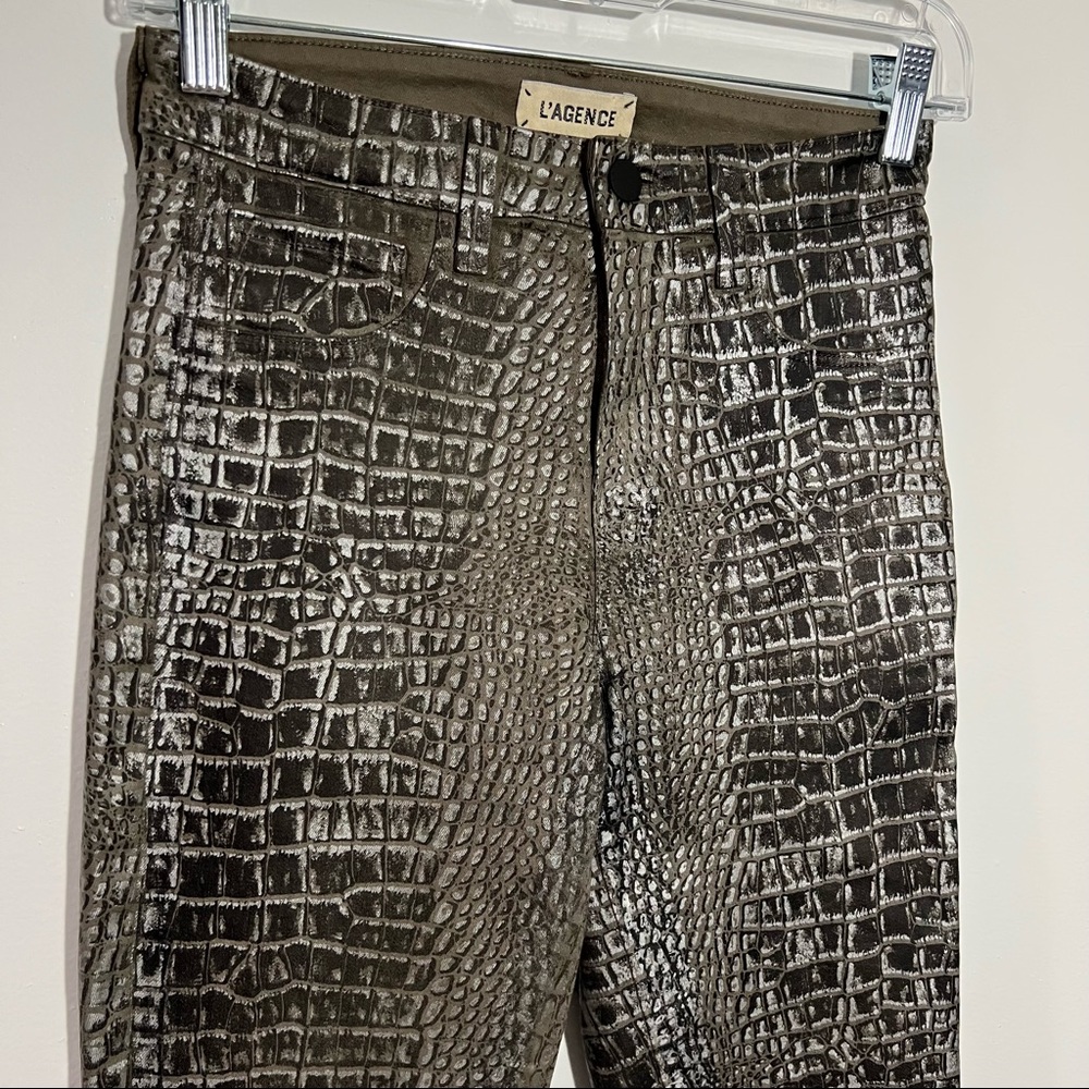 New L’agence Margot High Rise Skinny Jeans In Chestnut Black Croc Foil Size 25 - Picture 3 of 11